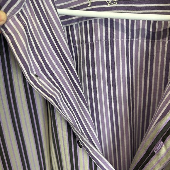 Robert Graham Men's L Gray Black Purple Striped Contrast Cuff Button Down Shirt‎ - Picture 8 of 11